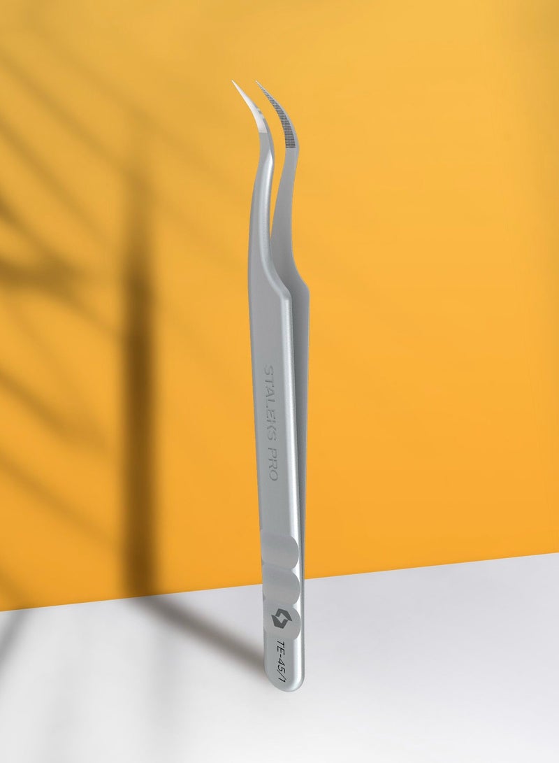 STALEKS PRO Professional eyelash tweezers with fiber tips EXPERT 45 | TYPE 1 (curved) - Image 1