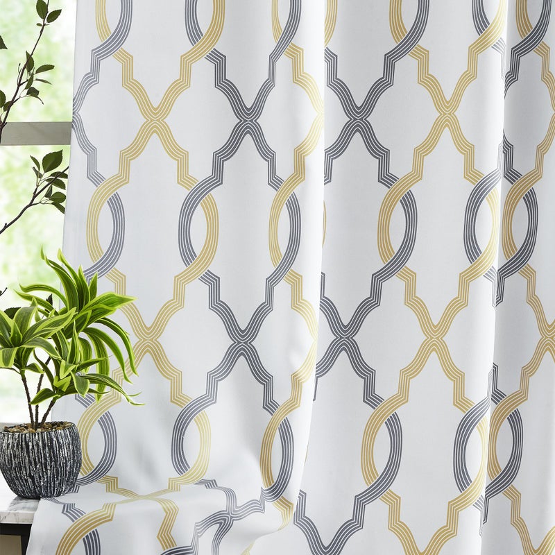 ugoutry ugoutry 100 Blackout Curtains 63 Inches Long for Bedroom Yellow Grey on White Moroccan Geometric Patterned Window Curtain for Living Room Farmhouse Thermal Insulated Drapes Grommet Top 2 Panels
