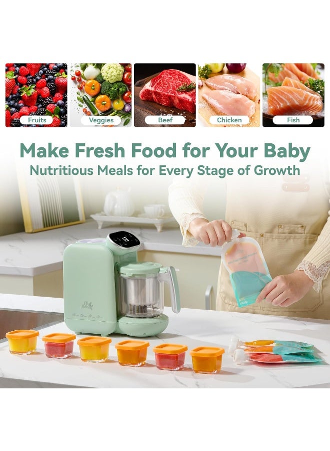 chefhandy صانع طعام الأطفال شيف هاندي، 5 في 1 معالج طعام للأطفال، بخار متعدد الوظائف مع وعاء بخار، طهي وطحن تلقائي، آلة تسخين طعام الأطفال، أخضر - Image 5