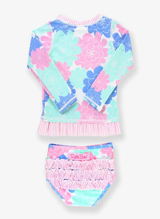 RuffleButts Pastel Petals Long Sleeve Rash Guard Bikini - 12-18m - Image 2