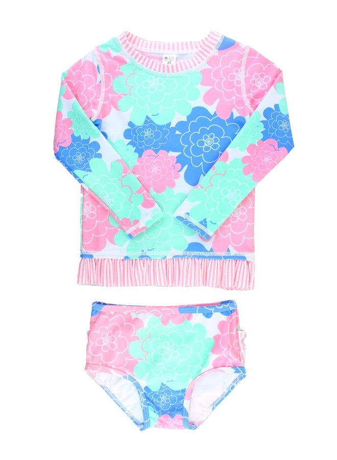 RuffleButts Pastel Petals Long Sleeve Rash Guard Bikini - 12-18m - Image 1