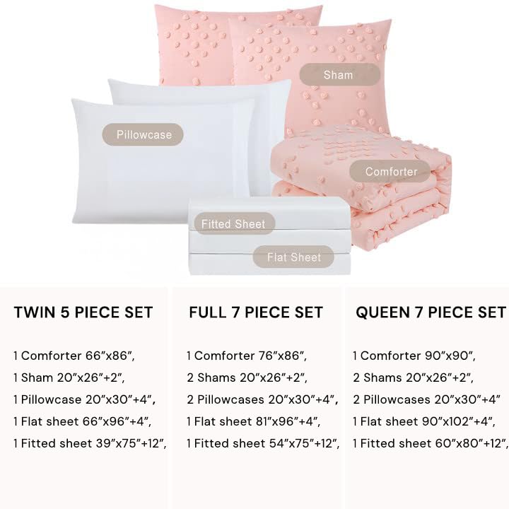 Geniospin Pink Twin Comforter Set for Girls- 5 Pieces Pom Tufted Bed in A Bag Twin Bedding Sets with Sheets, Pillowcases & Shams, All Season Kids Comforter Set - Image 5