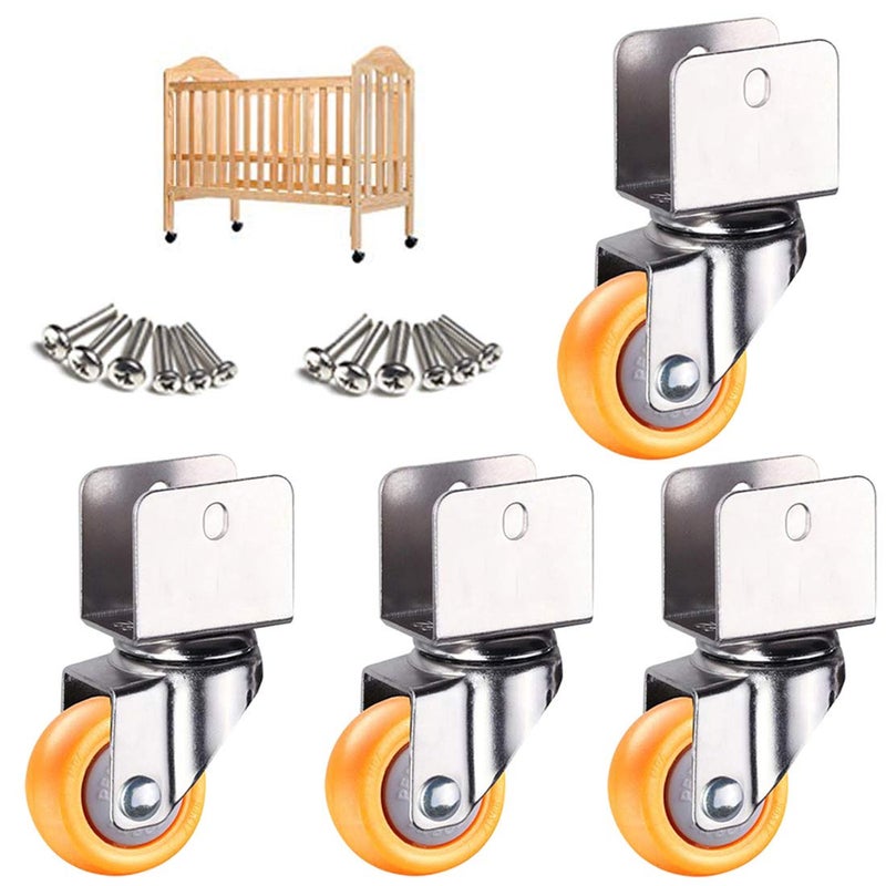 Heavy Castor Wheels-Swivel Castors for Cots with U-Shaped Bracket, 1.25 Inch / 32 mm Nylon Furniture Castors, Yellow Baby Bed Rollers, Transport Castors, Load Capacity 60 kg, Set of 4, with Screws (Br - Image 1