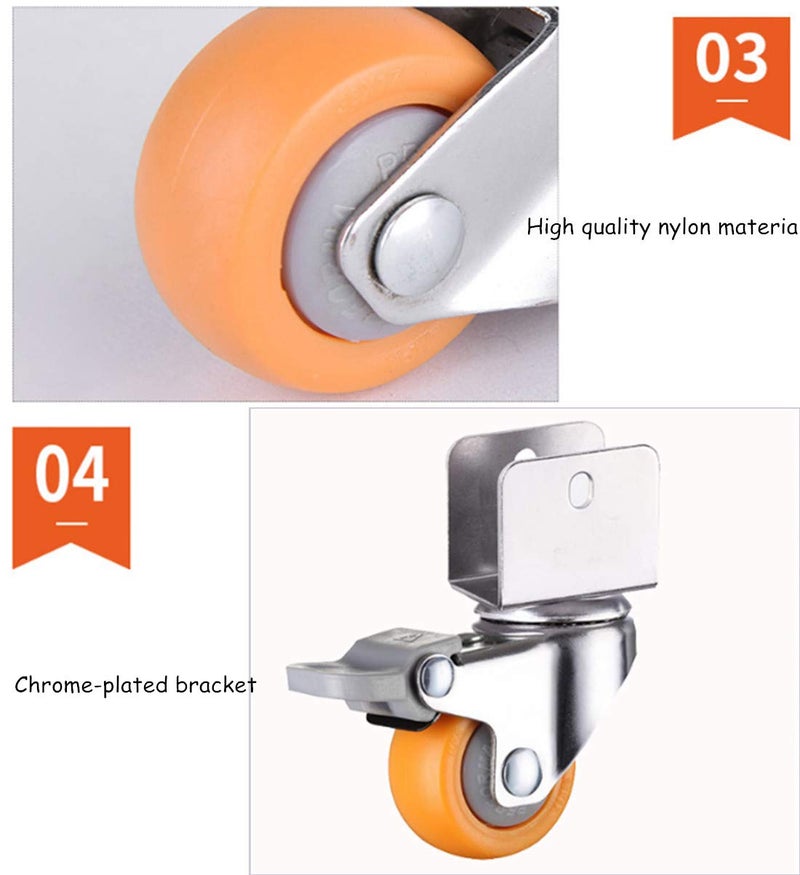 Heavy Castor Wheels-Swivel Castors for Cots with U-Shaped Bracket, 1.25 Inch / 32 mm Nylon Furniture Castors, Yellow Baby Bed Rollers, Transport Castors, Load Capacity 60 kg, Set of 4, with Screws (Br - Image 4