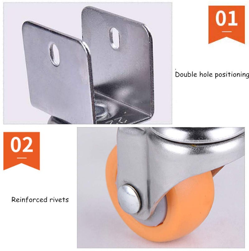 Heavy Castor Wheels-Swivel Castors for Cots with U-Shaped Bracket, 1.25 Inch / 32 mm Nylon Furniture Castors, Yellow Baby Bed Rollers, Transport Castors, Load Capacity 60 kg, Set of 4, with Screws (Br - Image 3