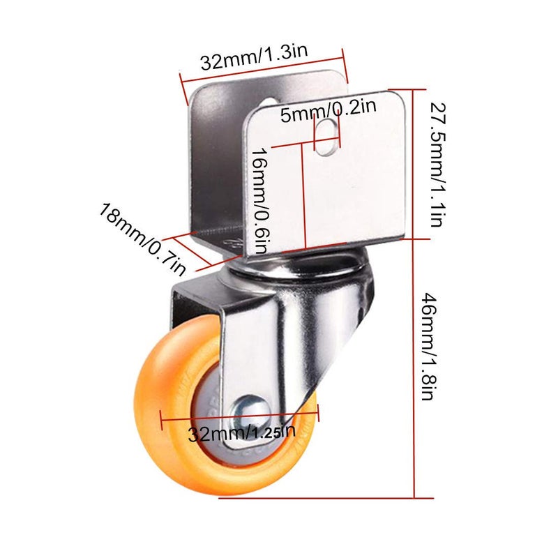 Heavy Castor Wheels-Swivel Castors for Cots with U-Shaped Bracket, 1.25 Inch / 32 mm Nylon Furniture Castors, Yellow Baby Bed Rollers, Transport Castors, Load Capacity 60 kg, Set of 4, with Screws (Br - Image 2