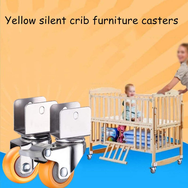 Heavy Castor Wheels-Swivel Castors for Cots with U-Shaped Bracket, 1.25 Inch / 32 mm Nylon Furniture Castors, Yellow Baby Bed Rollers, Transport Castors, Load Capacity 60 kg, Set of 4, with Screws (Br - Image 5