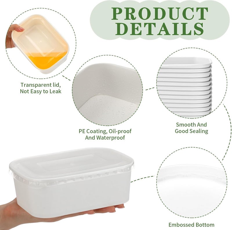 Maxdot 50 Pack Disposable Kraft Paper Bowls with PP Lids Rectangle Paper Food Containers for Lunch Meal Prep,Salad,Ice Cream,Yogurt,Soup Bowls Party Supplies (White,25 oz) - Image 3