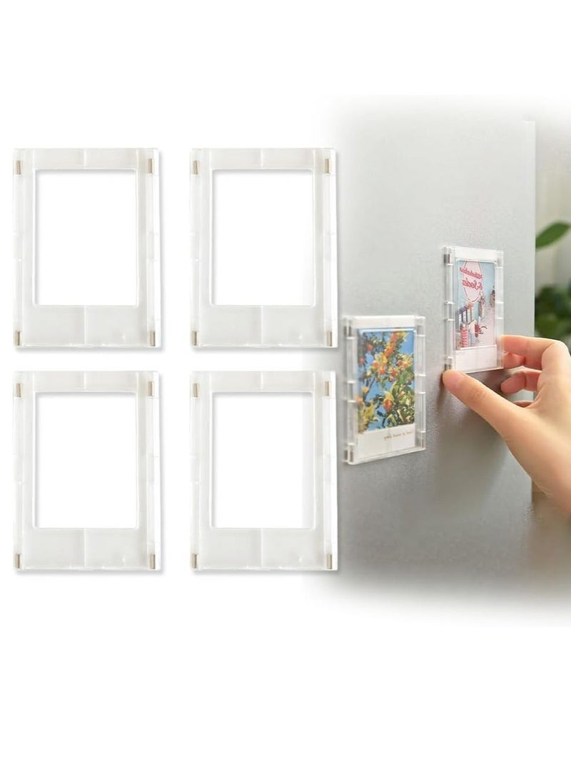 Magnetic Picture Frame Photo Creative Absorbable Magnetic Mini3 Storage Refrigerator Magnet Small Picture Holder Table Photo Frame Set Clear Photo Display Compatible with Fujifilm Instax Film 4PCS  - Image 1
