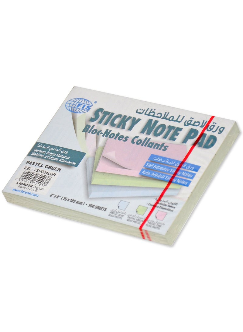 FISSticky Note Pad, 3X4 inches, Pack of 12, Pastel Green 100 Sheets -FSPO34LGR - Image 2