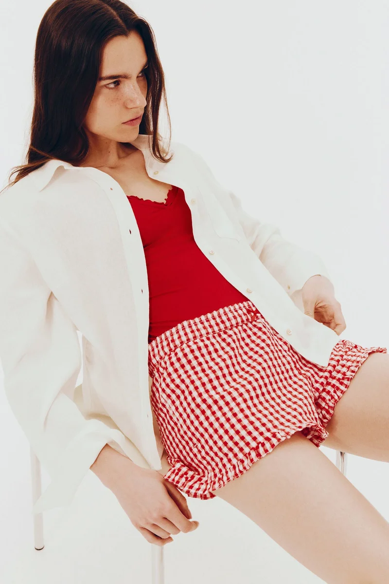 H&M Gathered linen-blend shirt