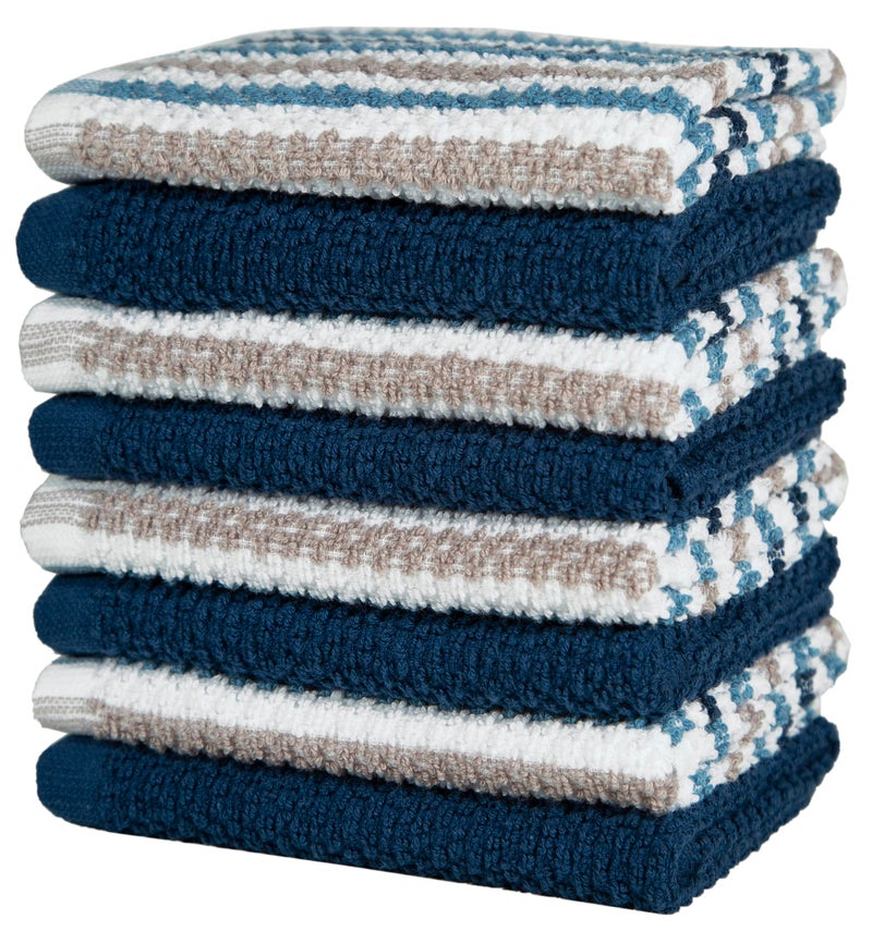Bumble Towels Bumble Premium Dish Cloths Towel 12"x12" | 100% Natural Ring Spun Cotton Tea Towel Set | 430 GSM | Highly Absorbent & Soft Dish Towels | 8 Pack - 4 Popcorn Wide Striped & 4 Solid Kitchen Towels - Blue - Image 5