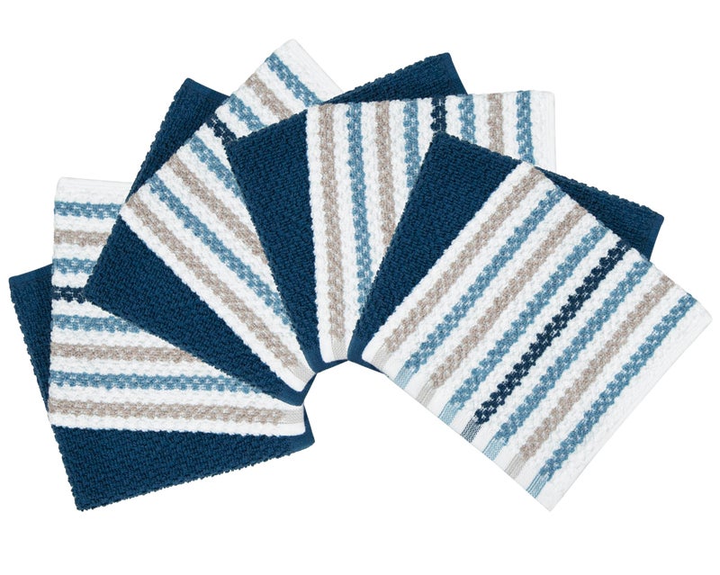 Bumble Towels Bumble Premium Dish Cloths Towel 12"x12" | 100% Natural Ring Spun Cotton Tea Towel Set | 430 GSM | Highly Absorbent & Soft Dish Towels | 8 Pack - 4 Popcorn Wide Striped & 4 Solid Kitchen Towels - Blue - Image 2