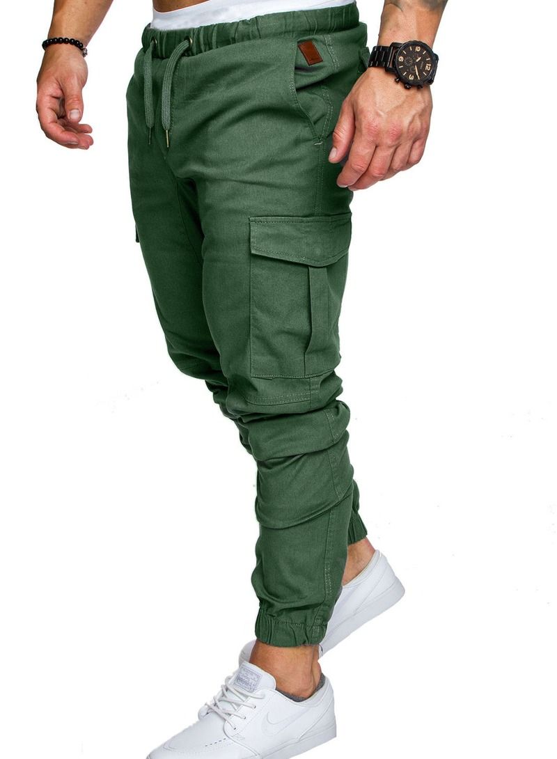 Loquat Men's Solid Color Casual Tie Elastic Sports Pants - Image 1