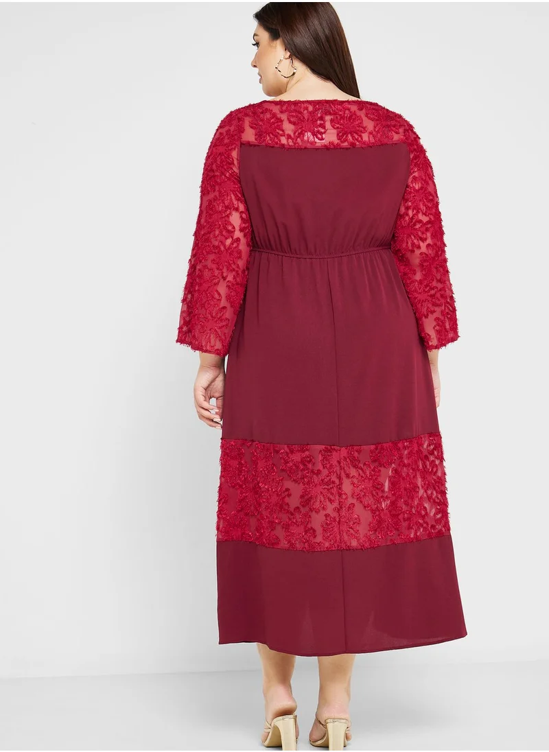 Ella Plus Textured Panel Detail Fit & Flare Dress