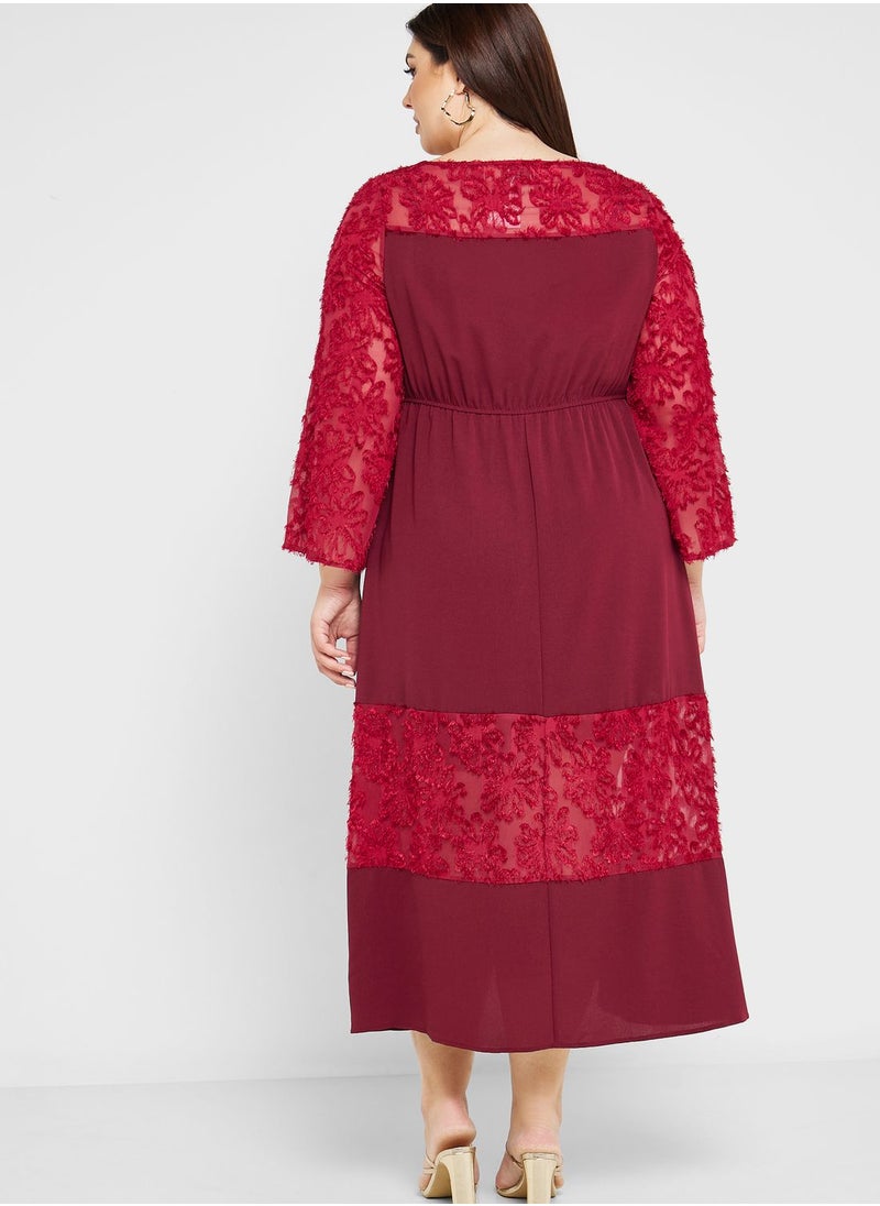 Ella Plus - Textured Panel Detail Fit & Flare Dress - Image 1