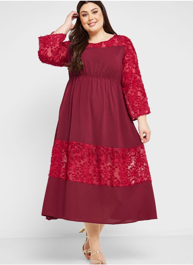 Ella Plus - Textured Panel Detail Fit & Flare Dress - Image 1