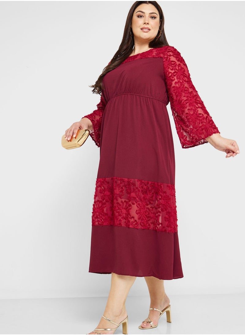 Ella Plus - Textured Panel Detail Fit & Flare Dress - Image 1
