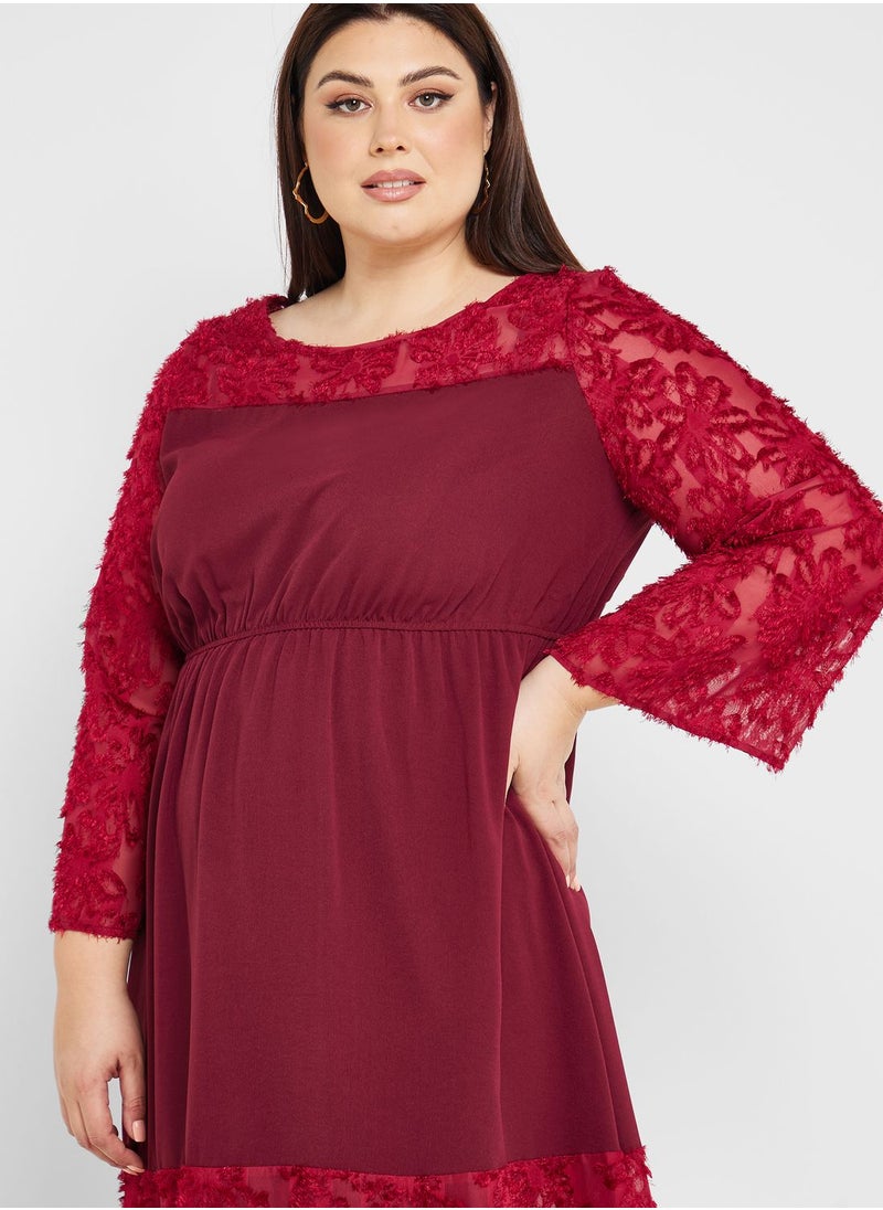 Ella Plus - Textured Panel Detail Fit & Flare Dress - Image 1