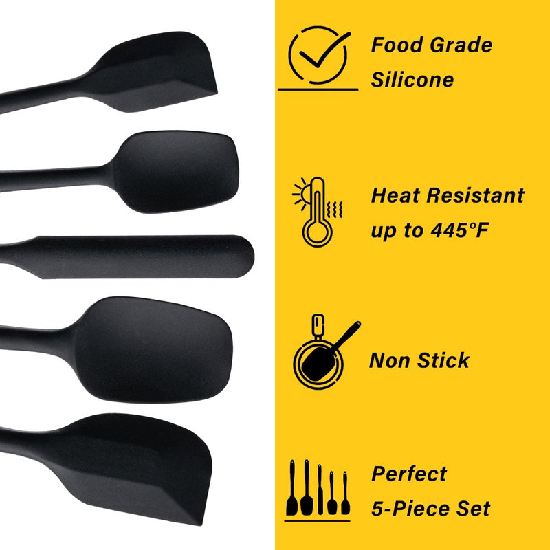 Hoewina Silicone Spatula Set  5 Piece Food Grade Rubber Spatulas for Baking  Cooking  and Mixing High Heat Resistant Non Stick Dishwasher Safe BPA-Free (Black) - Image 3
