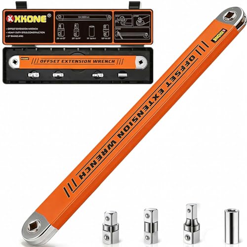 XKONE Offset Extension Wrench – Zero-degree Swing for Tight Spaces,3/8" Drive Socket Extender Tool with 1/4",3/8",1/2" Square Adapters and 1/4" Socket. - Image 2