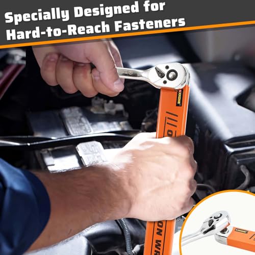 XKONE Offset Extension Wrench – Zero-degree Swing for Tight Spaces,3/8" Drive Socket Extender Tool with 1/4",3/8",1/2" Square Adapters and 1/4" Socket. - Image 4