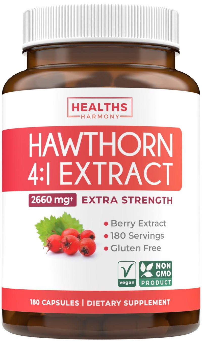 Healths Harmony Super Potent Hawthorn Berry Extract Capsules Hawthorn Berry Supplement Made from Extra Strength Concentrate to Support Heart and Digestive Health Vegan NonGMO Gluten Free 6 Month Supply