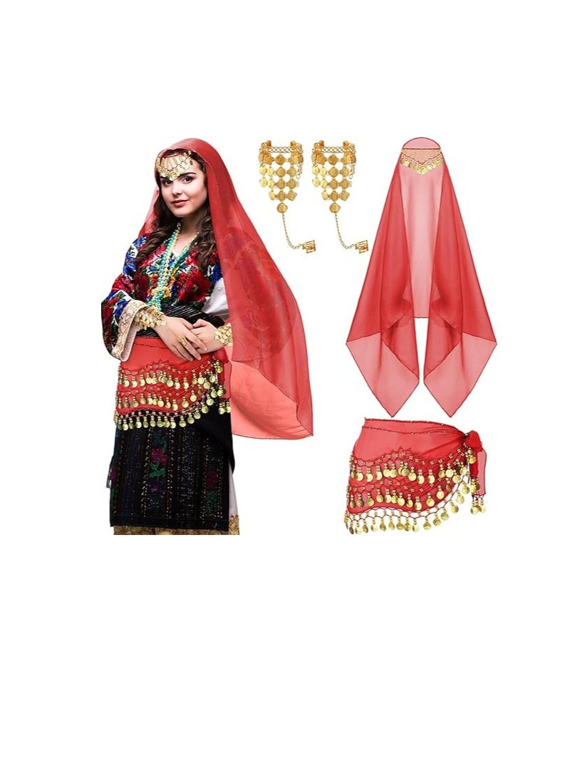 Gypsy Costume Women Gypsy Belly Dance Accessories Gypsy Head Scarf with Coins Gypsy Hip Scarf Bracelet Set - Image 1