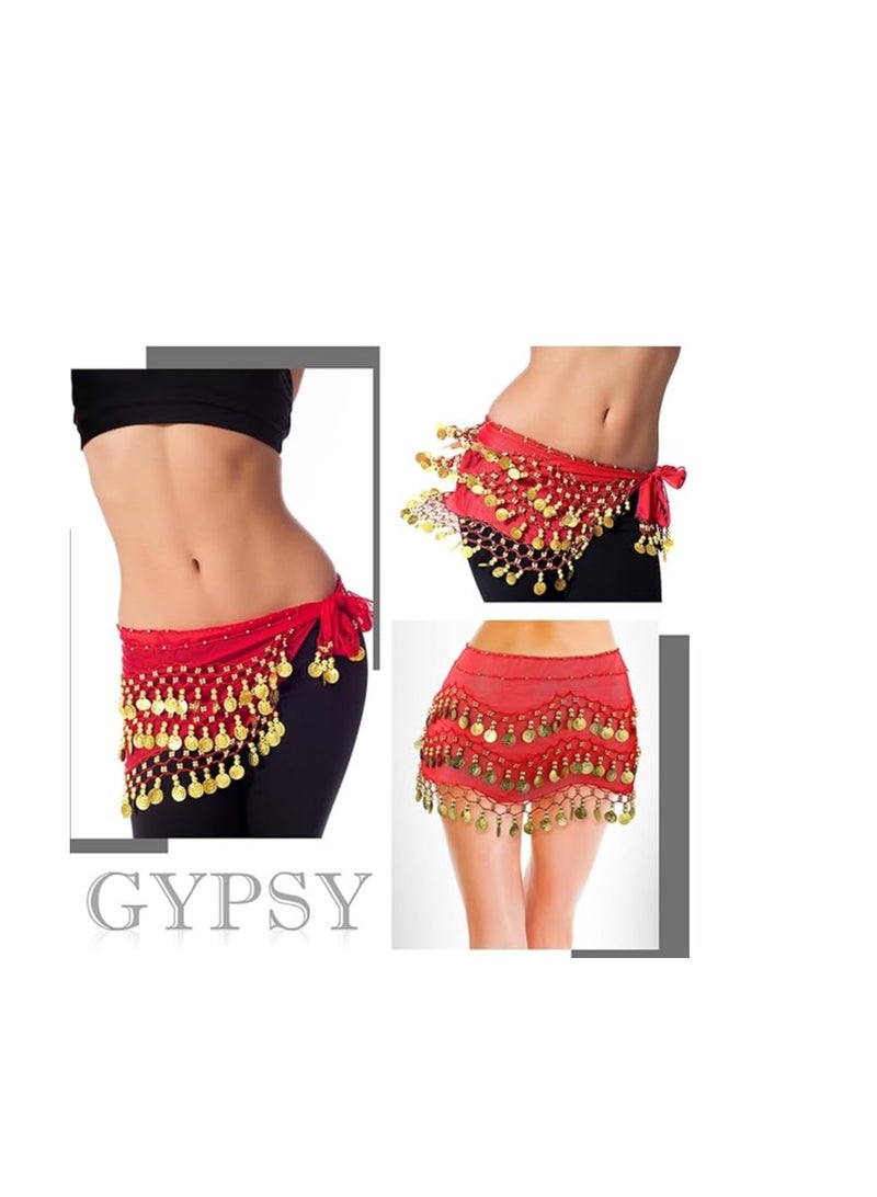 Gypsy Costume Women Gypsy Belly Dance Accessories Gypsy Head Scarf with Coins Gypsy Hip Scarf Bracelet Set - Image 3