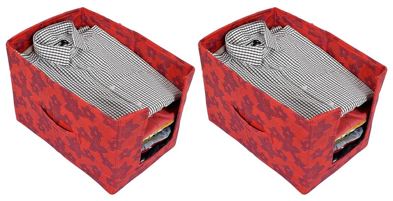 Kuber Industries Metallic Print 2 Pieces Non Woven Shirt StackerShirt Organizer Wardrobe Organizer RedKUBMART1650 - Image 1