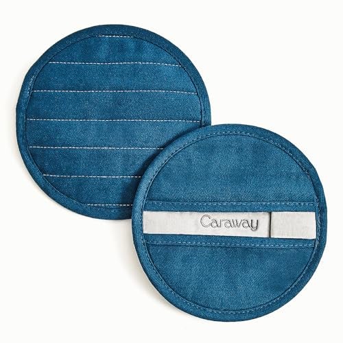 Caraway Pot Holders 100 Organic Cotton Pot Holder DoubleLayer Stain Resistant Stitching Resists High Heat Low Cold Temperatures Machine Washable Navy - Image 1