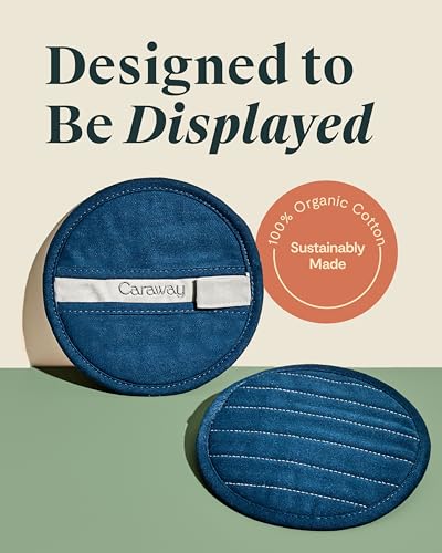 Caraway Pot Holders 100 Organic Cotton Pot Holder DoubleLayer Stain Resistant Stitching Resists High Heat Low Cold Temperatures Machine Washable Navy - Image 3