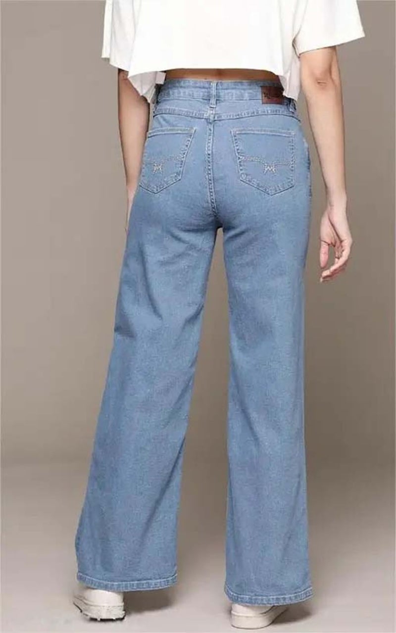 ADBUCKS Women High Rise Straight Fit Stretchable Jeans (34, Light Blue) - Image 3