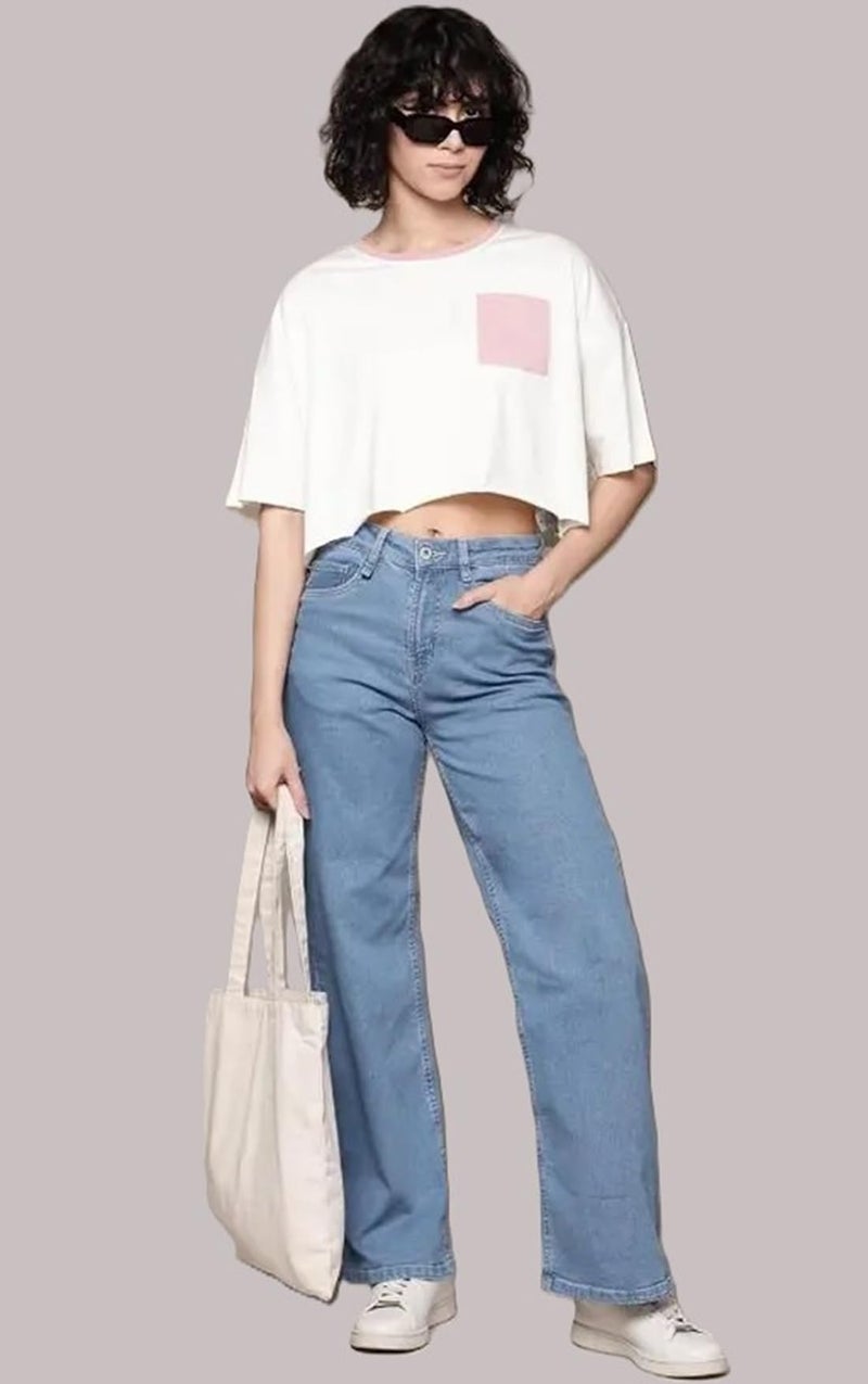 ADBUCKS Women High Rise Straight Fit Stretchable Jeans (34, Light Blue) - Image 4