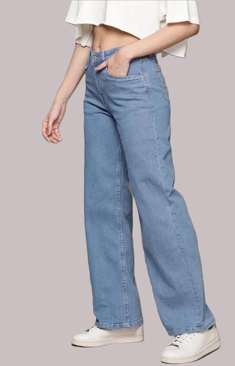 ADBUCKS Women High Rise Straight Fit Stretchable Jeans (34, Light Blue) - Image 2