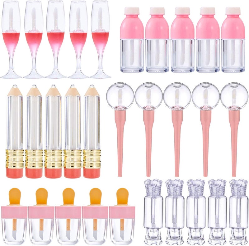 30 Pcs Cute Empty Lip Gloss Tubes 6 Styles Lip Glaze Tubes Novelty Red Wine Glass Lip Oil Bottles Empty LipRefillable Lip Balm Containers for Women Girls DIY5810ML