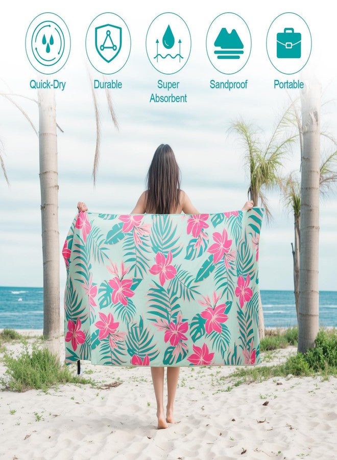 MelonBoat Oversized Microfiber Beach Towel Thin, Light Teal Pink Floral Double Sided Printed Towel 1PC, Sand Free Quick Dry Soft Beach Towels for Adults Men Women, Summer Lake Swim Yoga Trip Bath, 35"x71" - Image 5