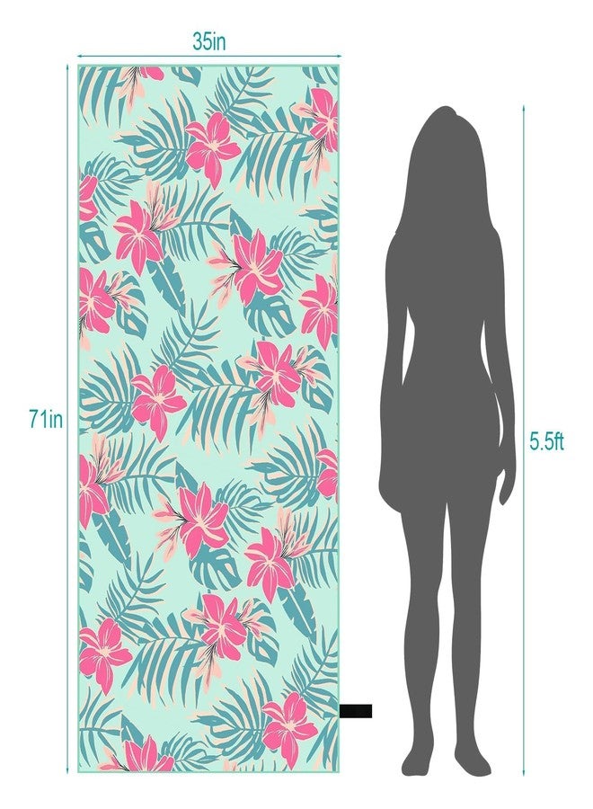 MelonBoat Oversized Microfiber Beach Towel Thin, Light Teal Pink Floral Double Sided Printed Towel 1PC, Sand Free Quick Dry Soft Beach Towels for Adults Men Women, Summer Lake Swim Yoga Trip Bath, 35"x71" - Image 2