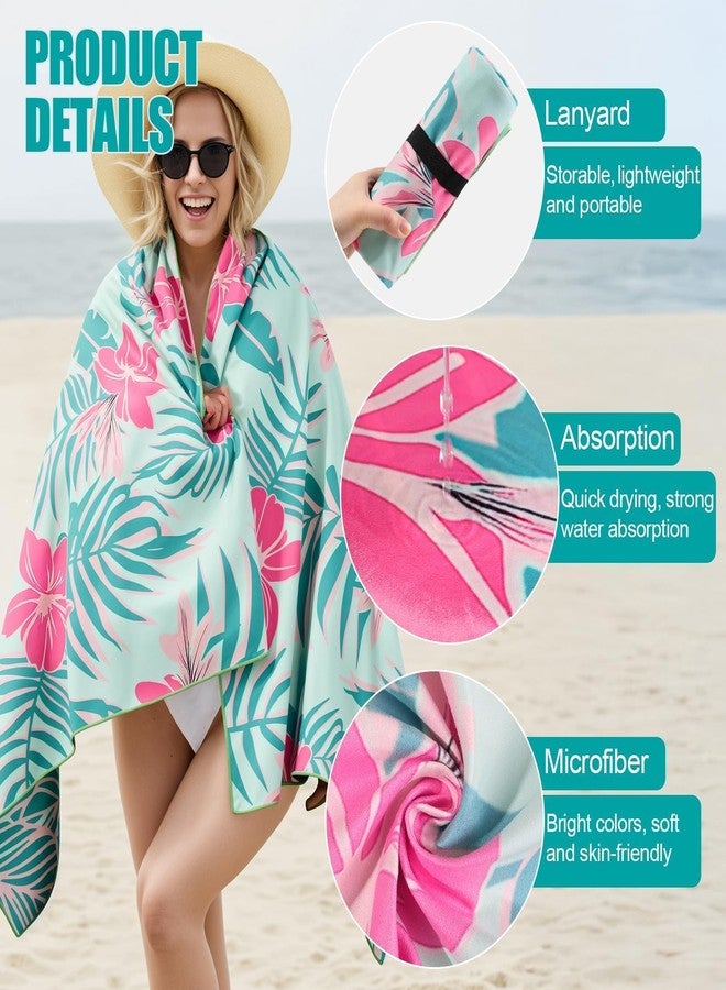 MelonBoat Oversized Microfiber Beach Towel Thin, Light Teal Pink Floral Double Sided Printed Towel 1PC, Sand Free Quick Dry Soft Beach Towels for Adults Men Women, Summer Lake Swim Yoga Trip Bath, 35"x71" - Image 3