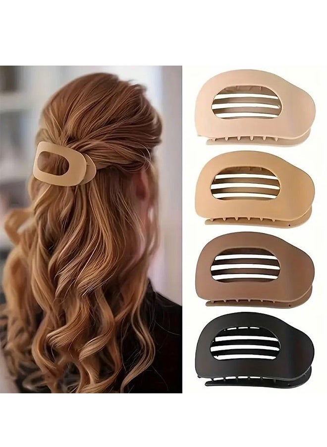 4pcs اللون الصلب بيضاوي أكريليك الشعر مقاطع مجموعة للمرأة - لا أثر مسطحة كبيرة الشعر مقاطع ، أنيقة الحد الأدنى ملحقات الشعر الصقيع للارتداء اليومي ، الهدايا المثالية لها - Image 1