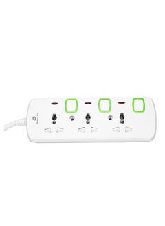 Home Care Extension Cord, 3-Outlet 2-Meter, Versatile Multi-Plug Power Extension Cable for Safe and Efficient Power Distribution – Ideal Extension Plug for Home, Office with individual safety buttons.