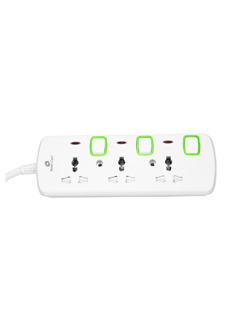 Home Care Home Care Extension Cord, 3-Outlet 2-Meter, Versatile Multi-Plug Power Extension Cable for Safe and Efficient Power Distribution – Ideal Extension Plug for Home, Office with individual safety buttons.  - Image 1