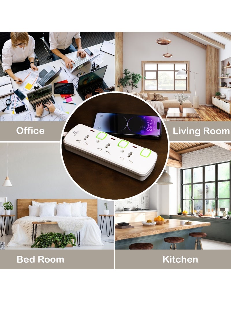 Home Care Home Care Extension Cord, 3-Outlet 2-Meter, Versatile Multi-Plug Power Extension Cable for Safe and Efficient Power Distribution – Ideal Extension Plug for Home, Office with individual safety buttons.  - Image 2