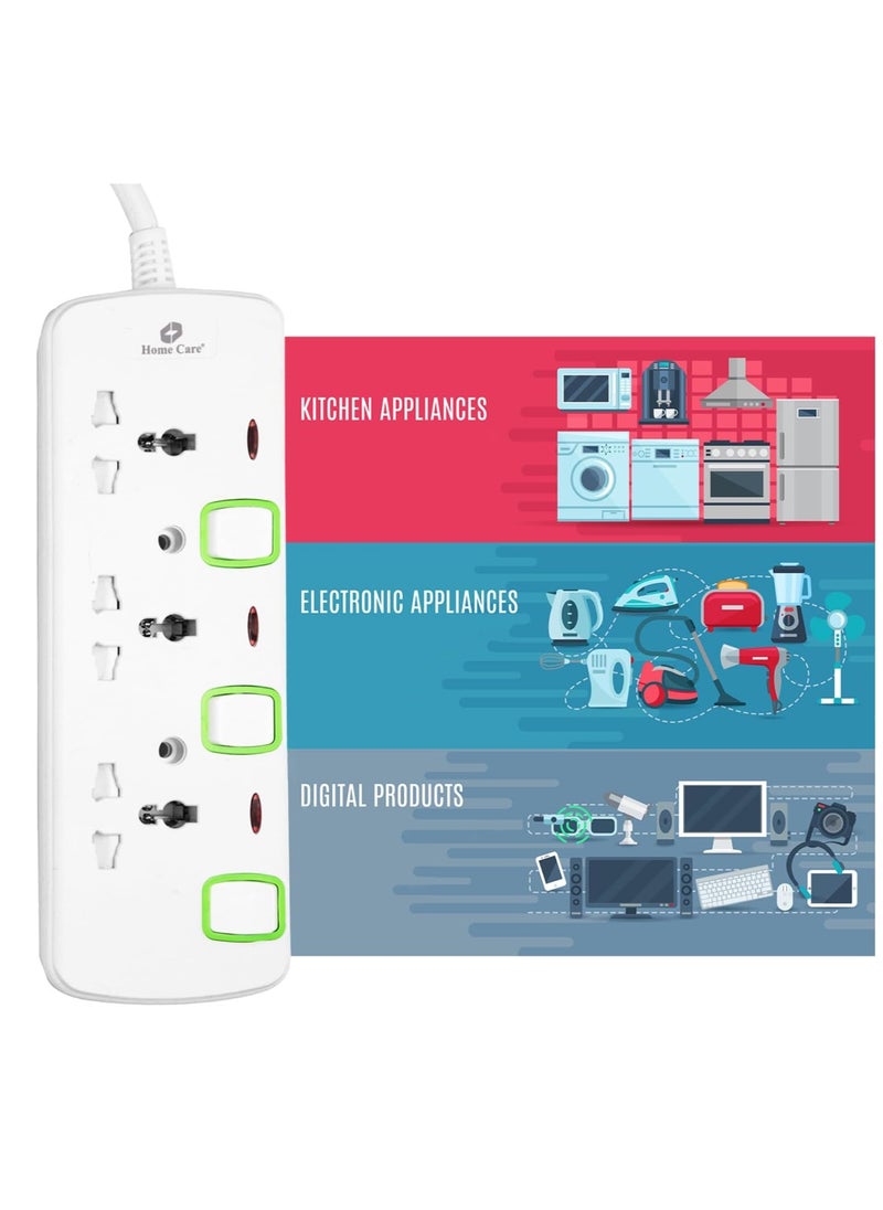 Home Care Home Care Extension Cord, 3-Outlet 2-Meter, Versatile Multi-Plug Power Extension Cable for Safe and Efficient Power Distribution – Ideal Extension Plug for Home, Office with individual safety buttons.  - Image 4