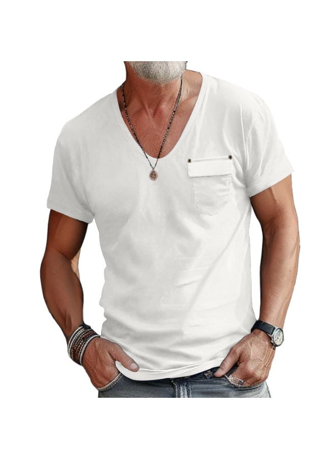 Fashionable Casual Short Sleeve U-Neck T-Shirt Men's Slim Fit Solid Color Shirt Summer  Breathable Top - Image 1