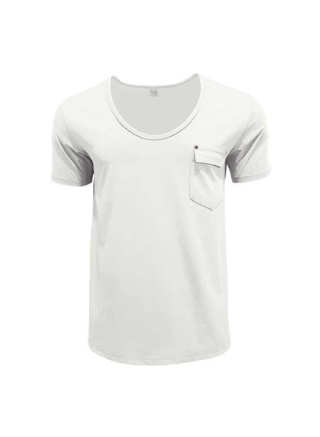 Fashionable Casual Short Sleeve U-Neck T-Shirt Men's Slim Fit Solid Color Shirt Summer  Breathable Top - Image 2