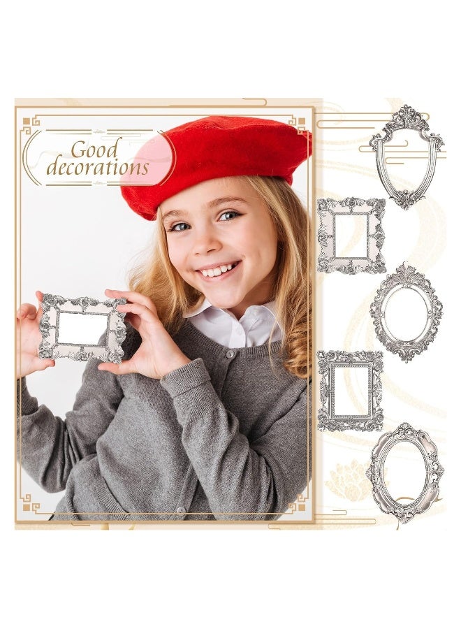 مجموعة 5 قطع من إطارات الصور المصنوعة من الراتينج الفضي العتيق، إطارات جدارية بيضاوية ومستطيلة عتيقة لعرض المجوهرات والتصوير، ديكور منزلي يمكنك عمله بنفسك - Image 2