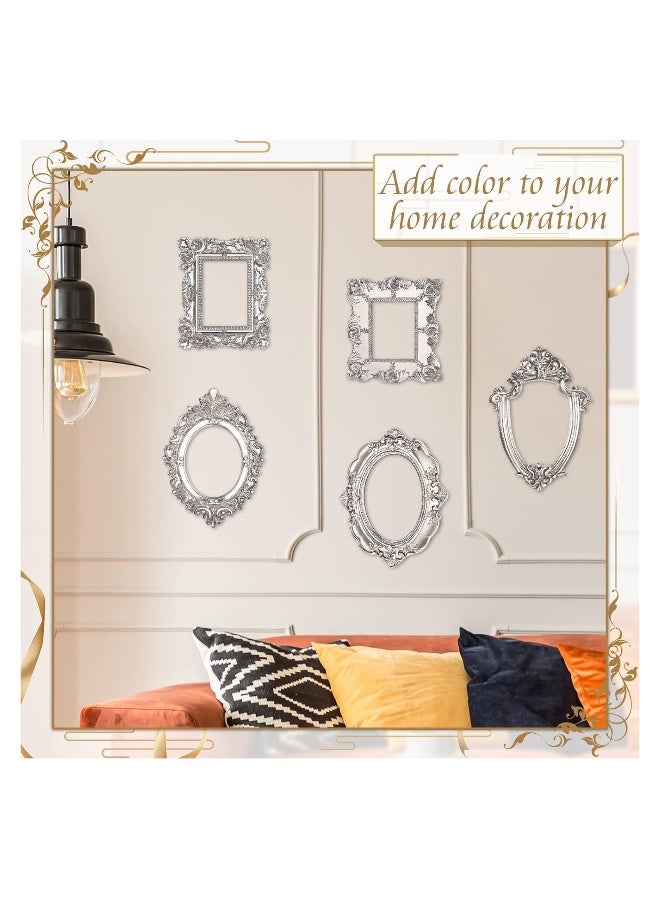 مجموعة 5 قطع من إطارات الصور المصنوعة من الراتينج الفضي العتيق، إطارات جدارية بيضاوية ومستطيلة عتيقة لعرض المجوهرات والتصوير، ديكور منزلي يمكنك عمله بنفسك - Image 3