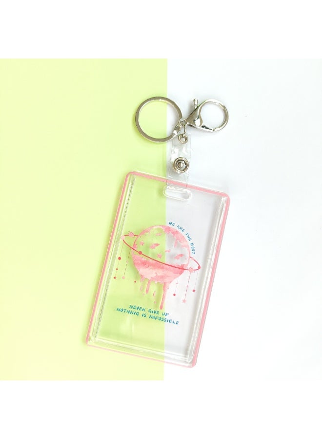 NIBEMINENT 1 - Piece Earth Transparent Kpop Photo Card Holder Pendant Key Chain ID Badge Holder ID Card Holder Photo Card Protector for School ID Office ID Access Card for Women Girls - Image 1