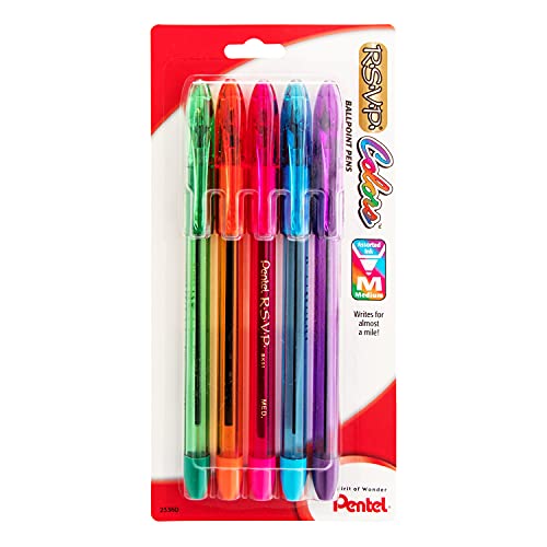 Pentel قلم حبر جاف بنتل R.S.V.P. بألوان متنوعة، متوسط، عبوة من 5 (BK91CRBP5M) - Image 5